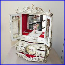 Vtg Jewelry Love Story Music Dancing Ballerina & Clock Box French Style