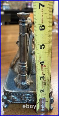 Vtg Pewter Music Box Woman Playing Harp Arms Move Music Box Dancer Japan