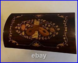 Vtg RARE Sorrento Italian Wood Inlay Music Box Guitar Mandolin & Flowers TESTED