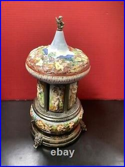 Vtg. Reuge Capodimonte cherub carousel lipstick/cigarette music-Edelweiss