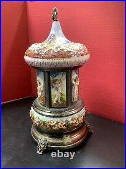 Vtg. Reuge Capodimonte cherub carousel lipstick/cigarette music-Edelweiss