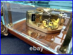 Vtg Swiss Reuge Crystal Clear Glass Music Box Dolphin Legs Beveled Switzerland