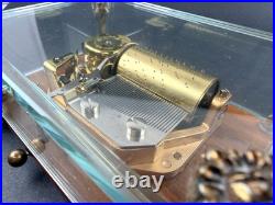 Vtg Swiss Reuge Crystal Clear Glass Music Box Dolphin Legs Beveled Switzerland