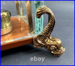 Vtg Swiss Reuge Crystal Clear Glass Music Box Dolphin Legs Beveled Switzerland