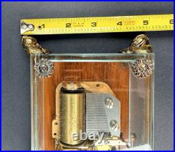 Vtg Swiss Reuge Crystal Clear Glass Music Box Dolphin Legs Beveled Switzerland