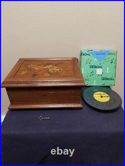 Vtg. Swiss Thorens Disc Walnut Music Box AD30W 12 Discs Sounds Great