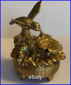 Vtg Taj Metal Hummingbird Musical Automaton Mechanical Wind Up Music Box -Works Vtg Taj Metal Hummingbird Musical Automaton Mechanical Wind Up Music Box -Works