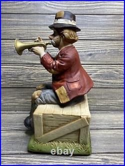 Vtg Waco Willie The Hobo Ceramic Clown Music Box Trumpet Melody Motions 12