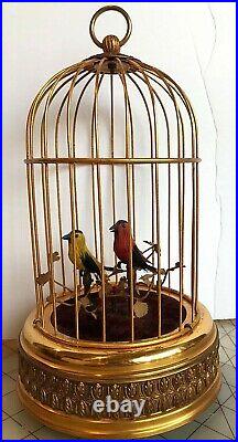WIND UP SINGING 2 BIRD BRASS CAGE Music box ETCHED numbers, Made in Germany