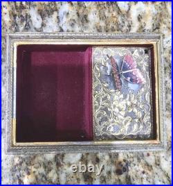WORKING Vintage Westland Music Jewelry Box Butterfly Moving Wings Beveled Glass