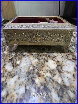 WORKING Vintage Westland Music Jewelry Box Butterfly Moving Wings Beveled Glass