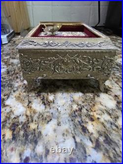 WORKING Vintage Westland Music Jewelry Box Butterfly Moving Wings Beveled Glass