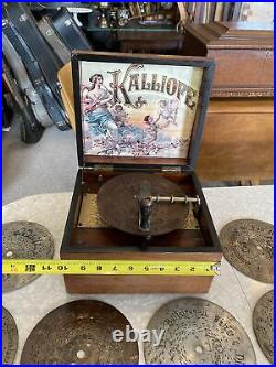 WORKS! VINTAGE ANTIQUE KALLIOPE WIND UP GERMANY MUSIC BOX With 15 DISC