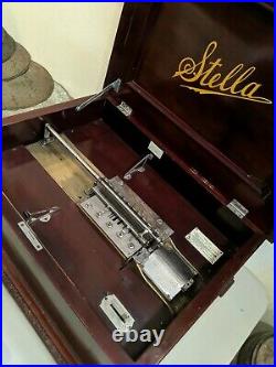 WORKS! Vintage Antique Hand Crank Stella Music Box Record Player With 12 Discs