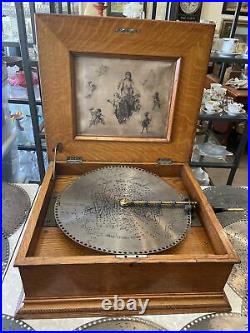 WORKS! Vintage Antique Regina Table Top Wind Up Music Box With 10 Discs Christmas