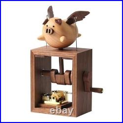 Wooden Flying Pig Little Music Box Ornament Hand-cranked Box Black US Warehouse