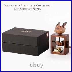 Wooden Flying Pig Little Music Box Ornament Hand-cranked Box Black US Warehouse