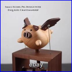 Wooden Flying Pig Little Music Box Ornament Hand-cranked Box Black US Warehouse