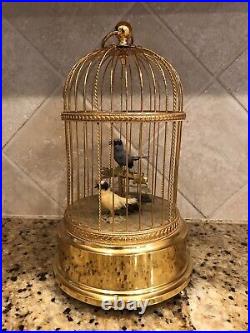 Working Swiss Reuge Music Box Cage Double Singing Birds